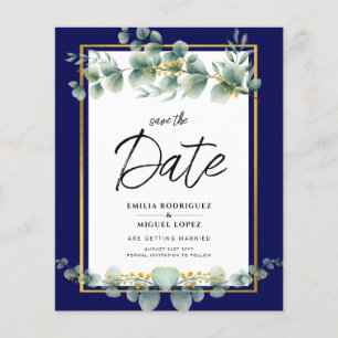 LeahG NAVY BLUE金ゴールドグリーナリーユーカリ結婚ス チラシ