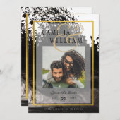 LeahG PHOTOの結婚黒金ゴールドインクデ救ィート 招待状 (正面/裏面)
