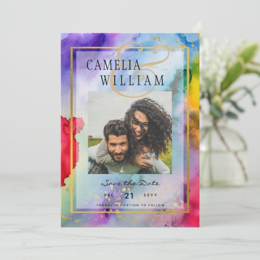 LeahG Rainbowプライドインクフォト結婚ズの日救付き 招待状 (スタンド正面)