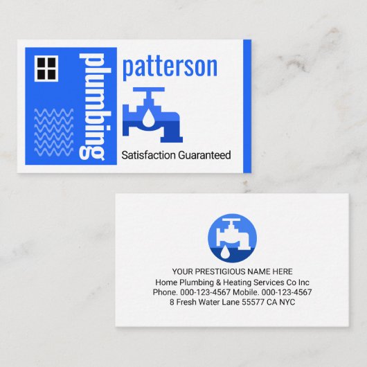 Leaking Faucet Blue Home Building Plumber 名刺 (正面/裏面)