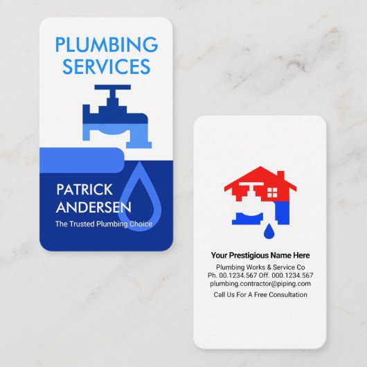 Leaking Faucet Blue Plumbing Tab Layers 名刺 (正面/裏面)