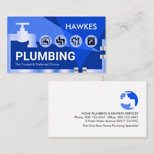 Leaking Faucet Pipelines Plumber Pipes 名刺 (正面/裏面)