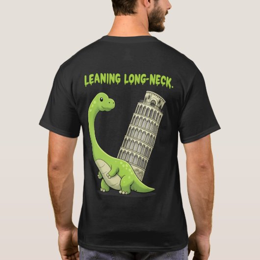 Leaning Long-Neck Cute Brachiosaurus & Leaning Tow Tシャツ (裏面)