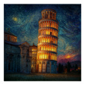 Leaning Tower of Pisa by night ポスター (正面)