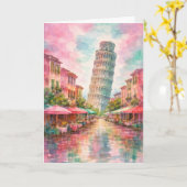 Leaning Tower of Pisa Greeting Card, Romantic Card カード (黄色い花)