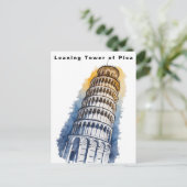 Leaning Tower of Pisa Italy Travel Watercolor ポストカード (スタンド正面)