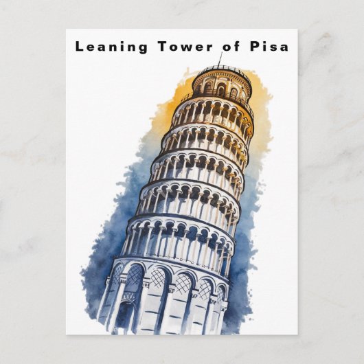 Leaning Tower of Pisa Italy Travel Watercolor ポストカード (正面)