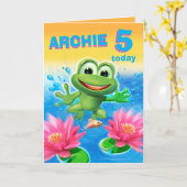 Leap Frog 5年の誕生日カーカスタマイズド カード (黄色い花)