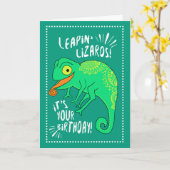 Leapinのトカゲのハッピーバースデー カード (黄色い花)