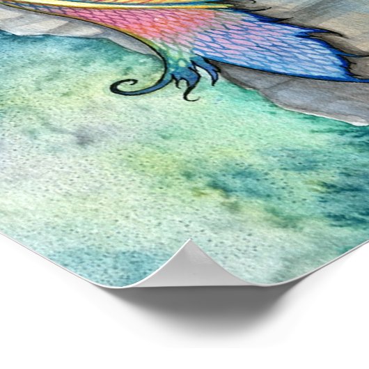 Leaping Carp Mermaid Fantasy Art Poster Print ポスター (角)