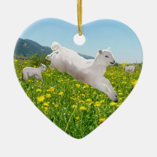 Leaping Lambs Easter セラミックオーナメント (正面)