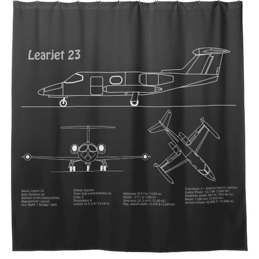 Learjet 23 – 航空機の設計図スケッチ計画PD シャワーカーテン (正面)