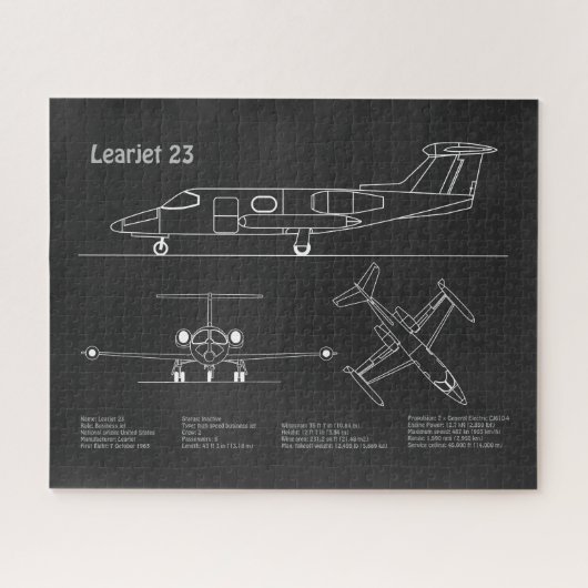 Learjet 23 – 航空機の設計図スケッチ計画PD ジグソーパズル (横)
