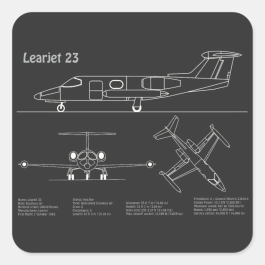 Learjet 23 – 航空機の設計図スケッチ計画PD スクエアシール (正面)
