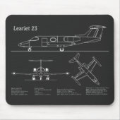 Learjet 23 – 航空機の設計図スケッチ計画PD マウスパッド (正面)
