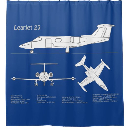 Learjet 23 – 航空機設計図スケッチ計画ABD シャワーカーテン (正面)