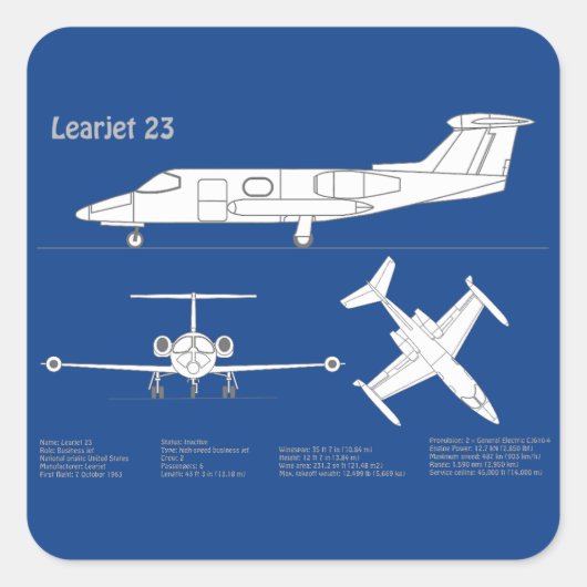 Learjet 23 – 航空機設計図スケッチ計画ABD スクエアシール (正面)