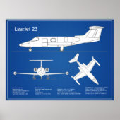 Learjet 23 – 航空機設計図スケッチ計画ABD ポスター (正面)