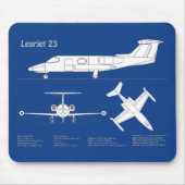 Learjet 23 – 航空機設計図スケッチ計画ABD マウスパッド (正面)