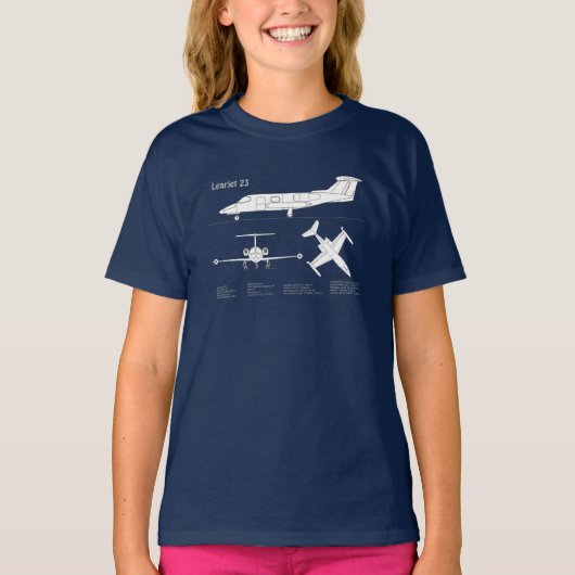 Learjet 23 – 航空機設計図スケッチ計画ABD Tシャツ (正面)