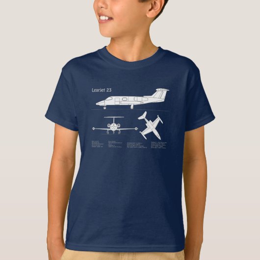 Learjet 23 – 航空機設計図スケッチ計画ABD Tシャツ (正面)