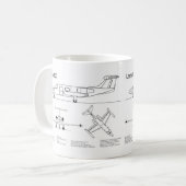 Learjet 23 – 飛行機の設計図スケッチ計画BD コーヒーマグカップ (正面左)