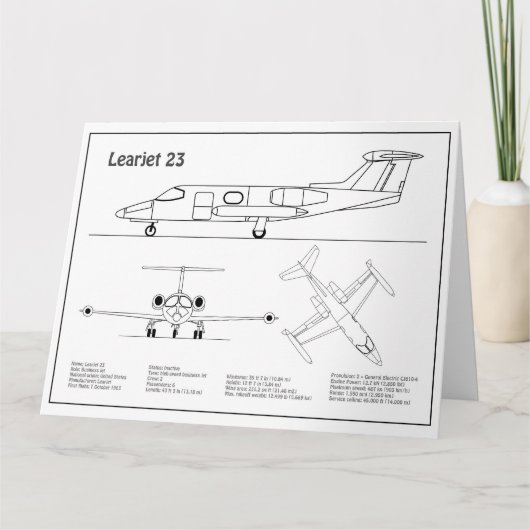 Learjet 23 – 飛行機の設計図スケッチ計画BD サンキューカード (正面)