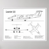 Learjet 23 – 飛行機の設計図スケッチ計画BD ポスター (正面)