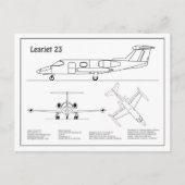Learjet 23 – 飛行機の設計図スケッチ計画BD ポストカード (正面)