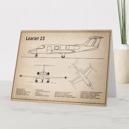 Learjet 23 – 飛行機の設計図スケッチ計画SD サンキューカード (正面)