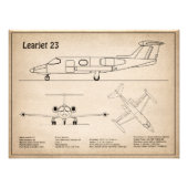 Learjet 23 – 飛行機の設計図スケッチ計画SD フォトプリント (正面)