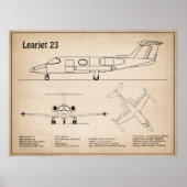 Learjet 23 – 飛行機の設計図スケッチ計画SD ポスター (正面)