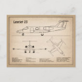 Learjet 23 – 飛行機の設計図スケッチ計画SD ポストカード (正面)