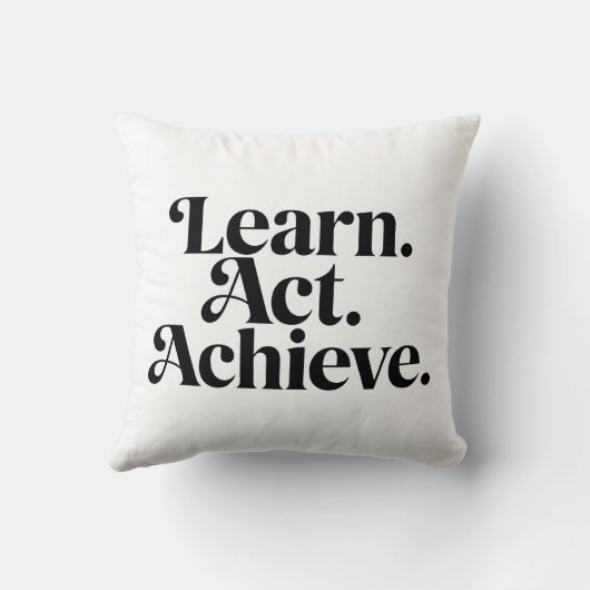 "Learn. Act. Achieve." - Art Typographique Minimal クッション (裏面)