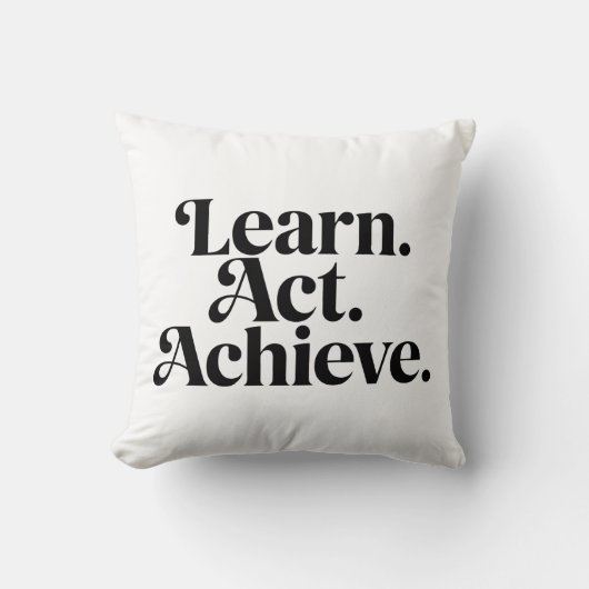 "Learn. Act. Achieve." - Art Typographique Minimal クッション (正面)
