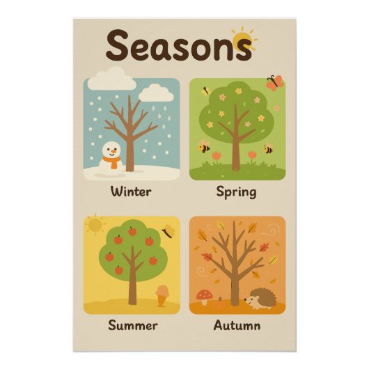  Learn the Four Seasons – Cute Educational Poster  ポスター (正面)
