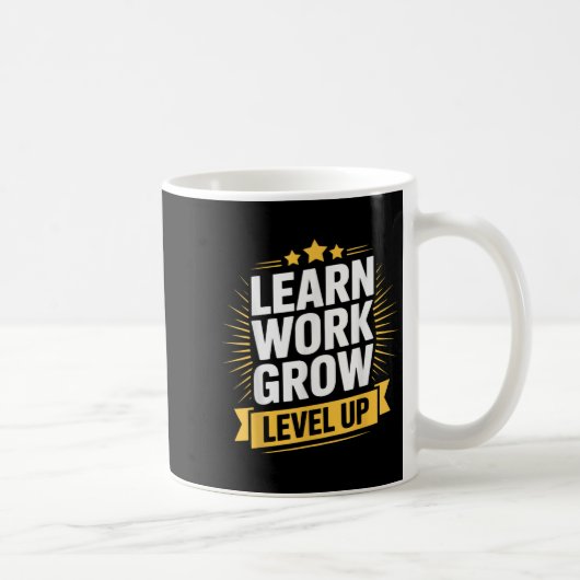 Learn Work Grow Level Up Motivational Growth Insra コーヒーマグカップ (右)