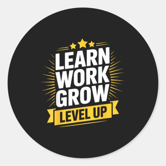 Learn Work Grow Level Up Motivational Growth Insra ラウンドシール (正面)
