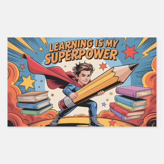 Learning Is My Superpower – Heroic School 長方形シール (正面)