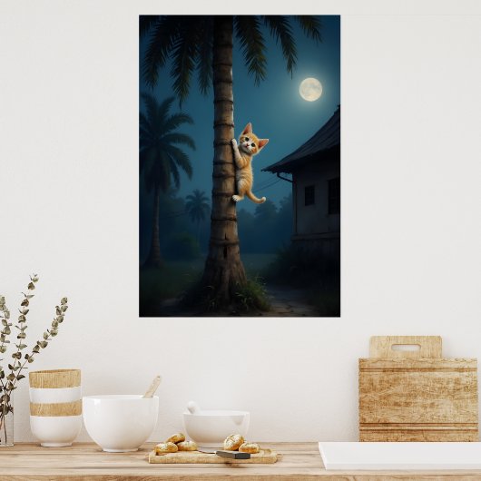 Learning to Climb – Cute Cat Moment ポスター (キッチン)