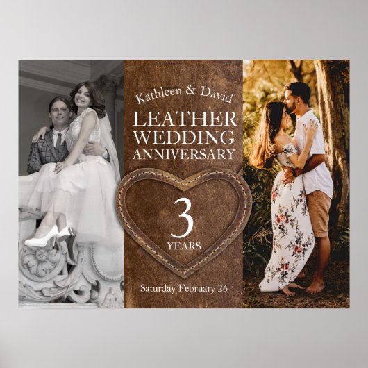 Leather 3rd wedding anniversary heart party ポスター (正面)
