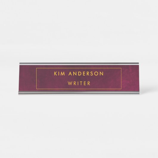 Leather Look Maroon Customizable デスクネームプレート (正面)
