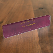 Leather Look Maroon Customizable デスクネームプレート (側面)