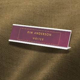 Leather Look Maroon Customizable デスクネームプレート