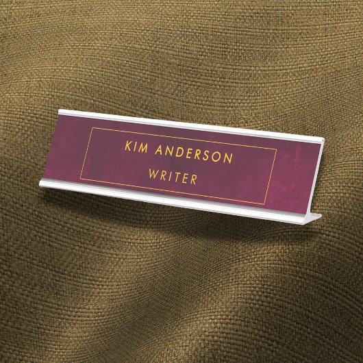 Leather Look Maroon Customizable デスクネームプレート