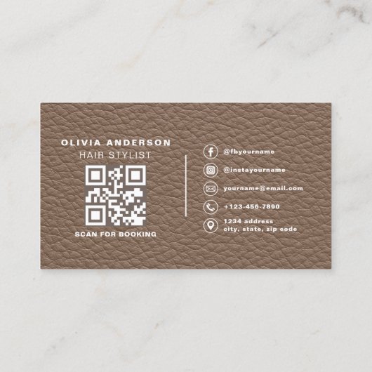 Leather QR Code Hair Stylist 名刺 (裏面)