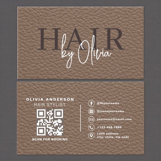 Leather QR Code Hair Stylist 名刺