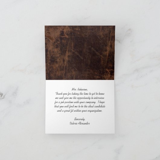 LeatherLook Brown/Whiteエグゼクティブありがとうカスタム サンキューカード (内部)