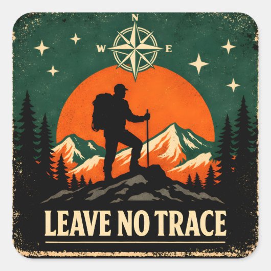 Leave No Trace – Eco Outdoor Ethics Nature スクエアシール (正面)