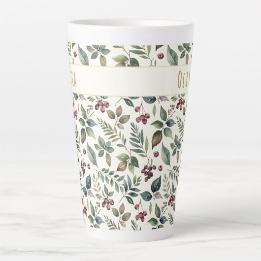 Leaves and Berries Rustic Winter Personalized カフェラテマグ (正面)